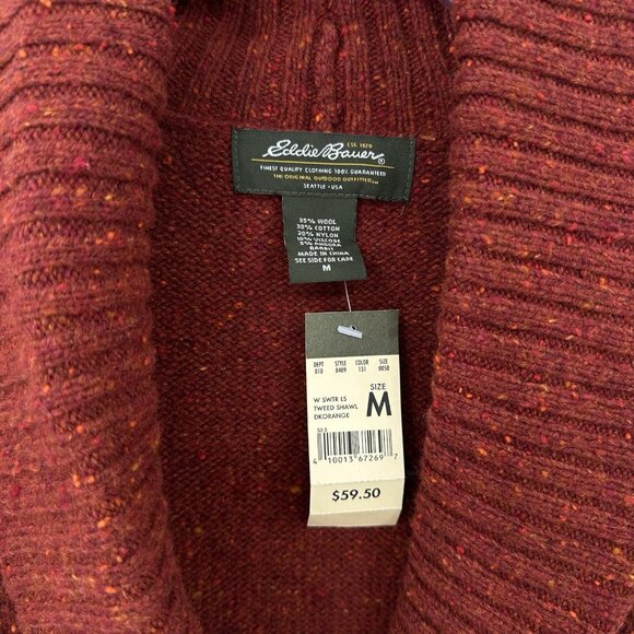 NEW EDDIE BAUER sweater shawl collar wool angora pullover v neck orange M - Picture 6 of 6